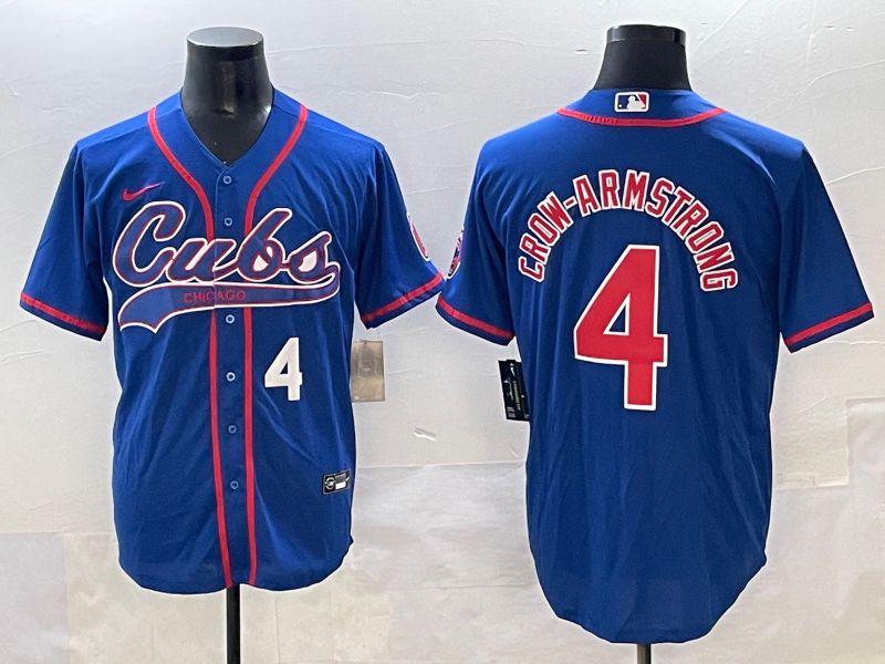 Men 2025 Chicago Cubs 4 Crow-Armstrong Blue Joint Name Nike MLB Jersey style 2